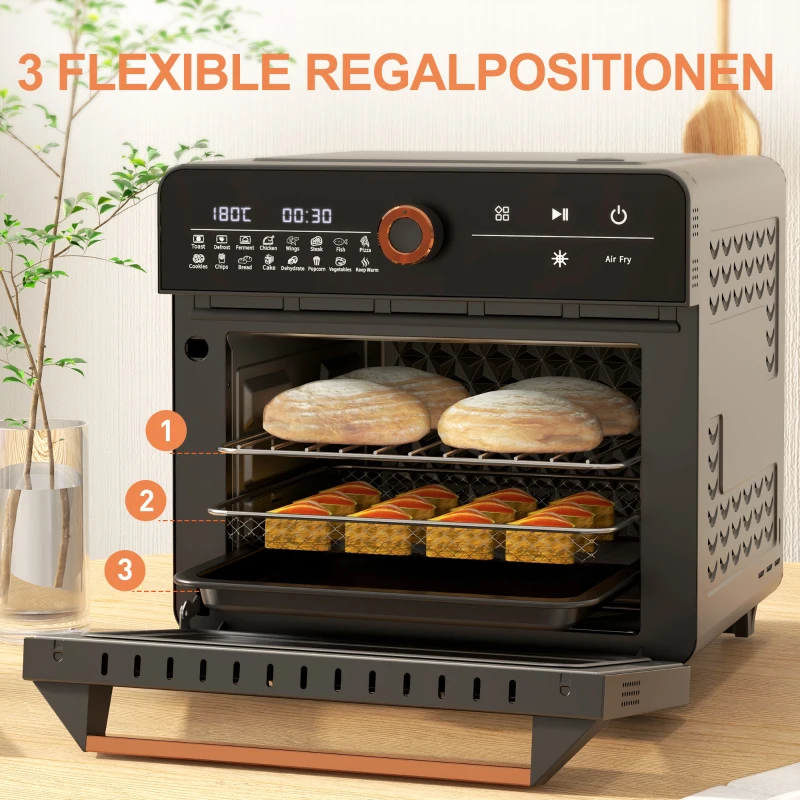 HOMCOM Minibackofen 20L, Mini Ofen, 40-220°C, 17 Modi, Timer, 36x37x34,5cm, Schwarz