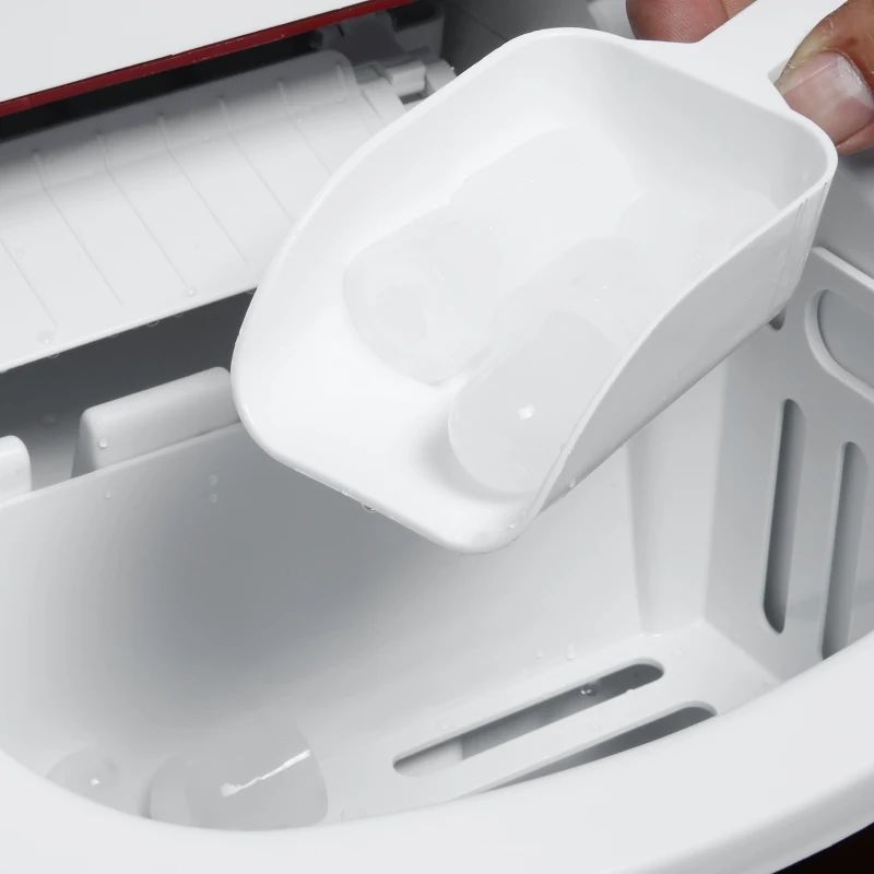 HOMCOM Eiswürfelmaschine, 2, 2 Liter, 12 kg in 24 h, Eiskugeln, selbstreinigend, inkl. Eiswanne + Eisschaufel, Rot