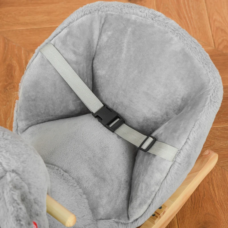 HOMCOM Caballito Balancín Infantil en Forma de Koala con Títere para Bebés 18-36 Meses con Sonido Cinturón de Seguridad y Reposapiés 60x33x50 cm Gris