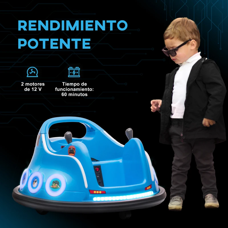 AIYAPLAY Coche de Choque con Licencia de Angry Birds Batería 12 V Mando a Distancia Joystick Rotación de 360° Luces Música Azul