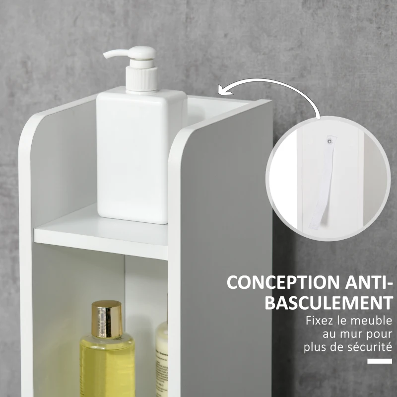 kleankin Meuble colonne de salle de bain armoire toilette haute avec étagères et placards - 15 x 17 x 120 cm blanc