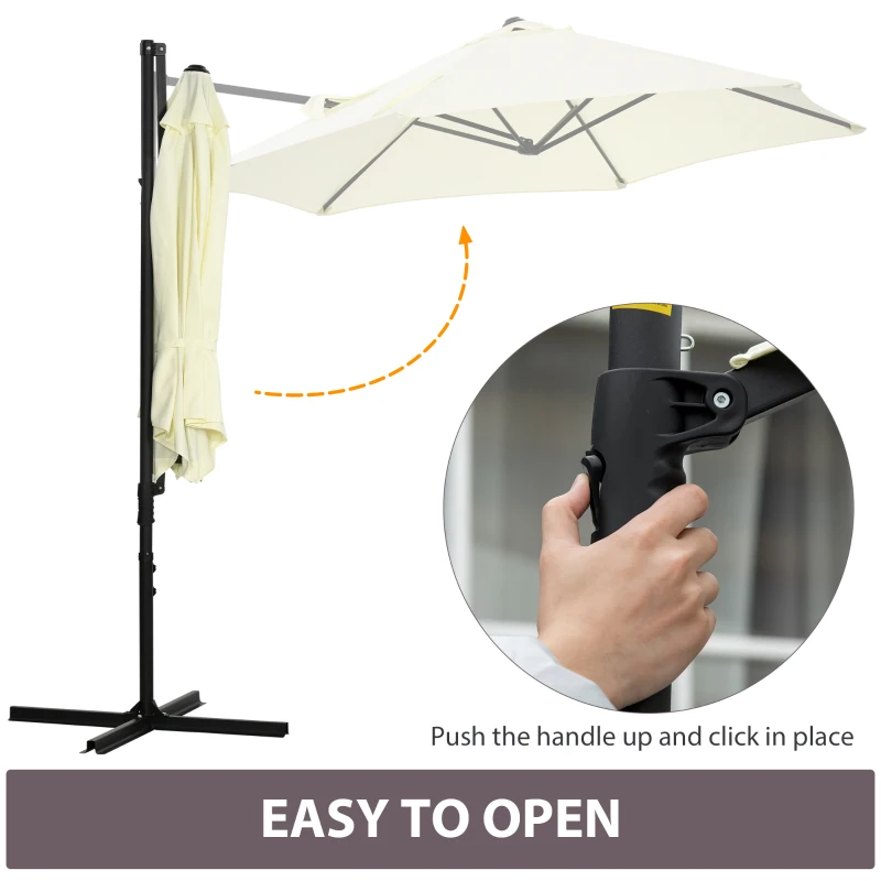 Outsunny 2.5M Garden Cantilever Parasol, Offset Roma Patio Umbrella Hanging Sun Shade Canopy Shelter with 360° Rotation and Cross Base, Beige