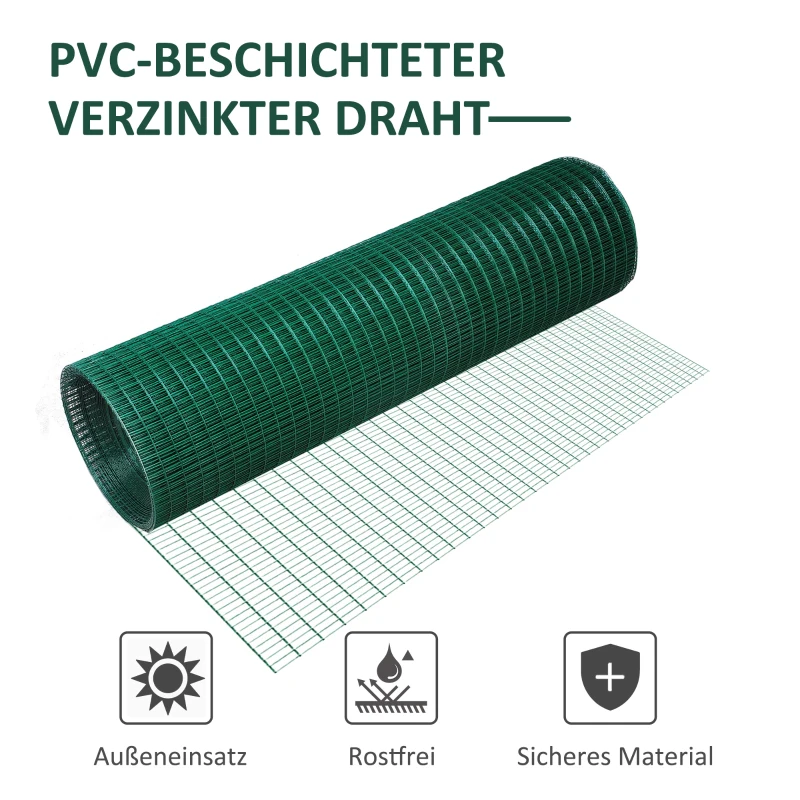 PawHut Wühlmausgitter Drahtgitter Volierendraht Kaninchendraht Drahtzaun Schutzgitter Masche Biegsam kunststoff Dunkelgrün H0,9xL30 m
