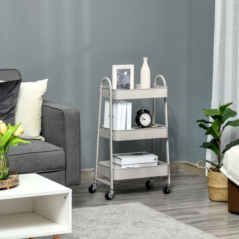 HOMCOM Carrito Auxiliar con Ruedas Carro de Almacenaje de 3 Niveles para Baño Salón Cocina Oficina 45x31x79,4 cm Gris