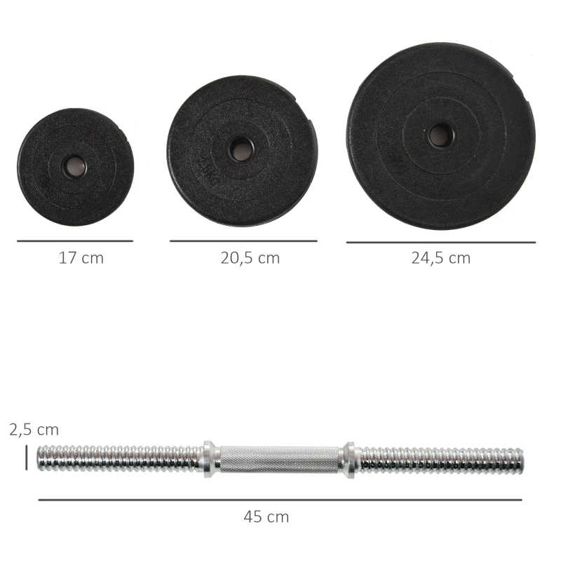 HOMCOM Kurzhantel-Set 40 kg, 2 Metallgriffe, 12 Hantelscheiben, bodenschonend, schwarz