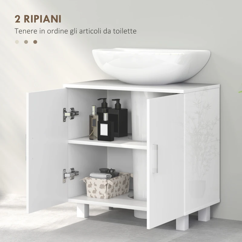 HOMCOM Mobile Sotto Lavabo Bagno a 2 Ante con Ripiano Centrale, in MDF, 60x35x60 cm, Bianco