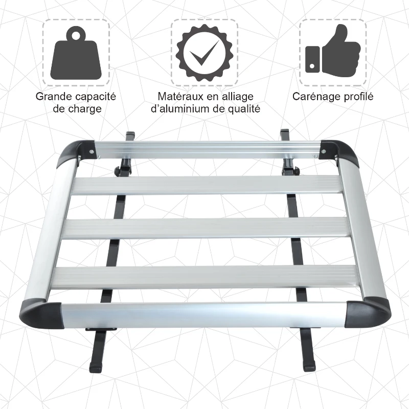 HOMCOM Barres de toit de voiture - gallerie de toit - porte-bagage de toit dim. 110L x 90l x 8H cm - alu. ABS gris noir
