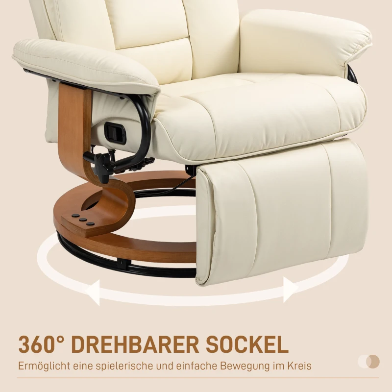 HOMCOM Relaxsessel mit Liegefunktion, drehbar, bis 150 kg, Kunstlederbezug, Stahlrahmen, Cremeweiß(m-6)