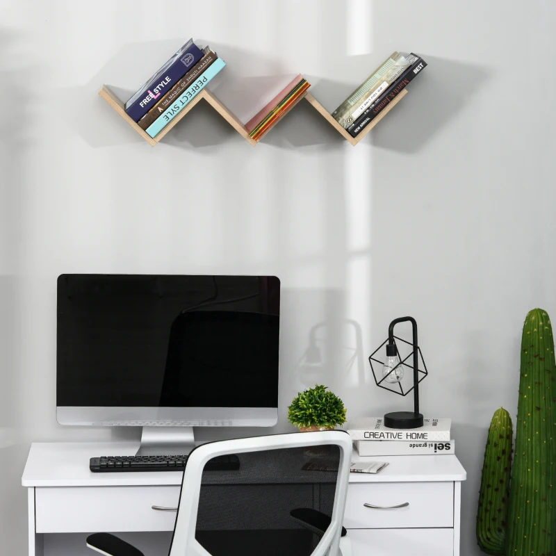 HOMCOM Libreria a Parete Sospesa di Design in Legno a Forma di V, per Casa e Ufficio, Color Legno, 80.6 x 16 x 15.2cm