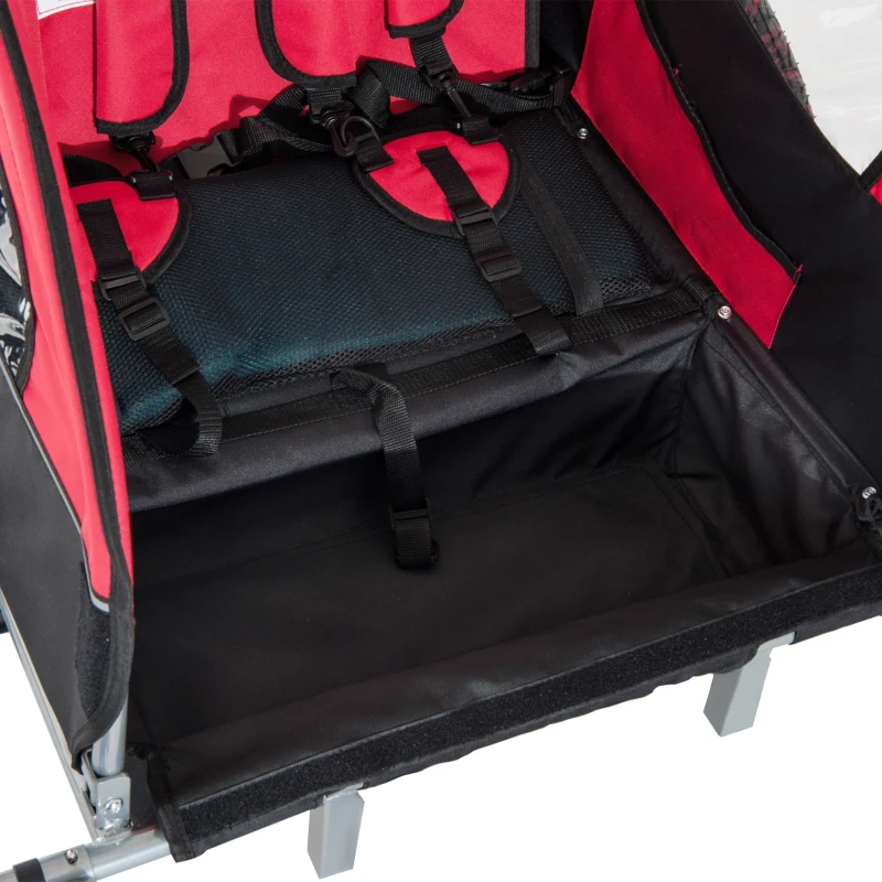 HOMCOM Kinderanhänger Fahrradanhänger mit Universalkupplung 155 x 88 x 108cm Stahl Rot+Schwarz