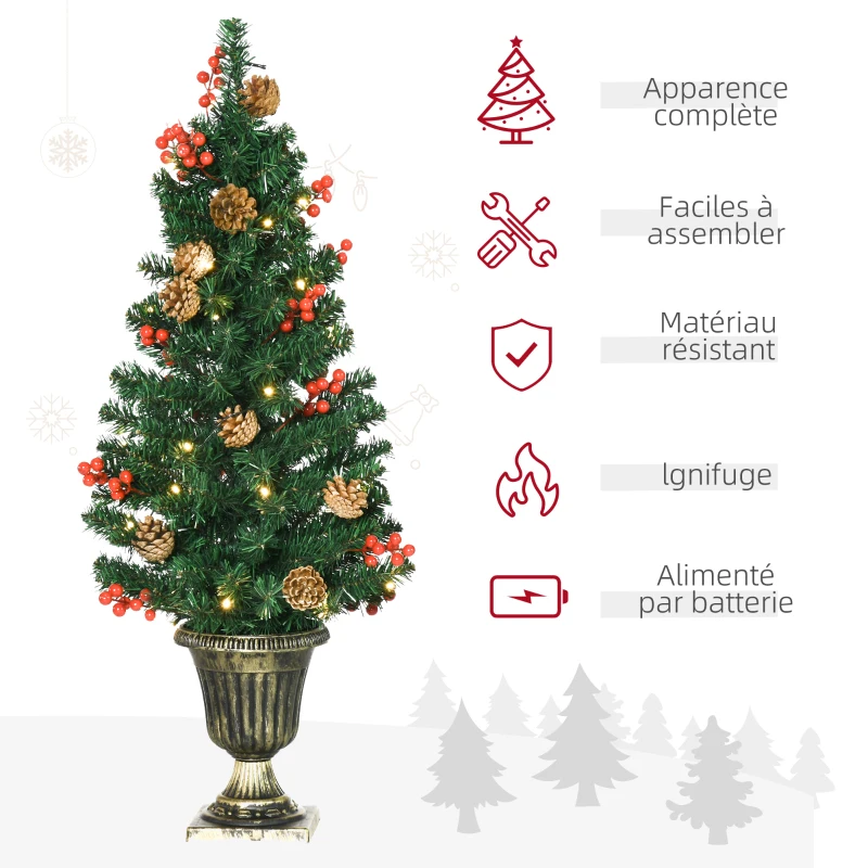 HOMCOM Lot de 4 pièces décoration de Noël Lumineuse 1 Couronne + 1 Guirlande + 2 sapins de noël