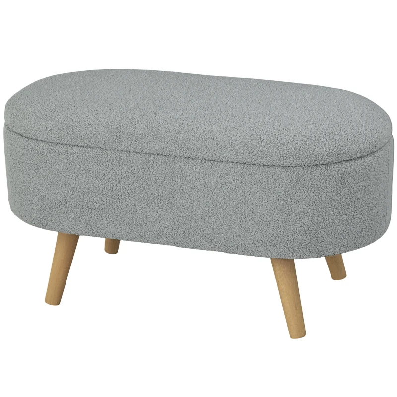 HOMCOM Teddy Fleece Storage Ottoman - Grey