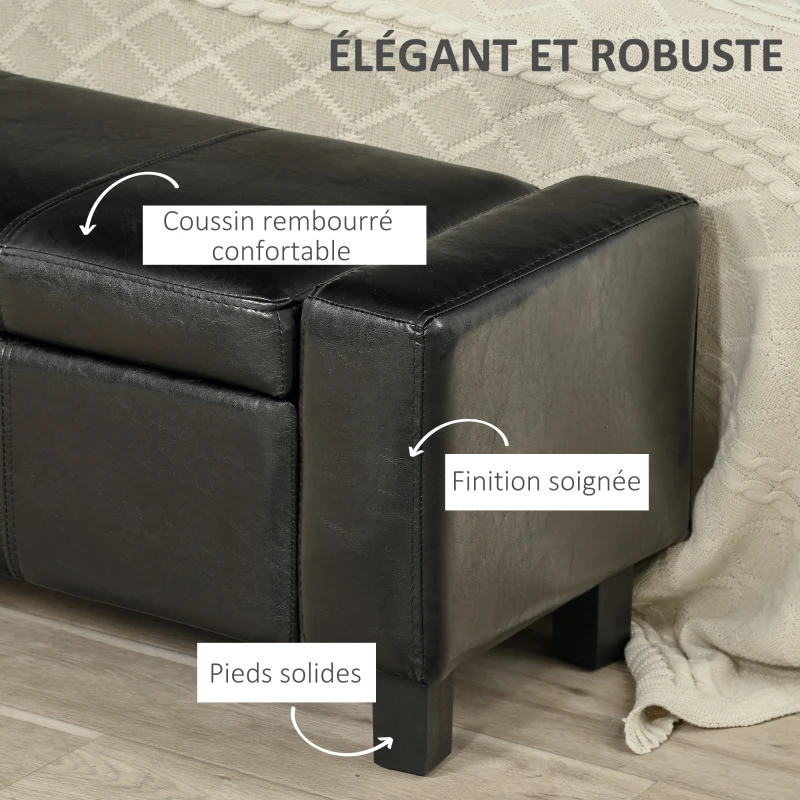 HOMCOM Banc de rangement, coffre de rangement avec couvercle, bout de lit en polyuréthane côtelé pour salon, chambre, entrée, 106 x 40 x 40 cm, noir