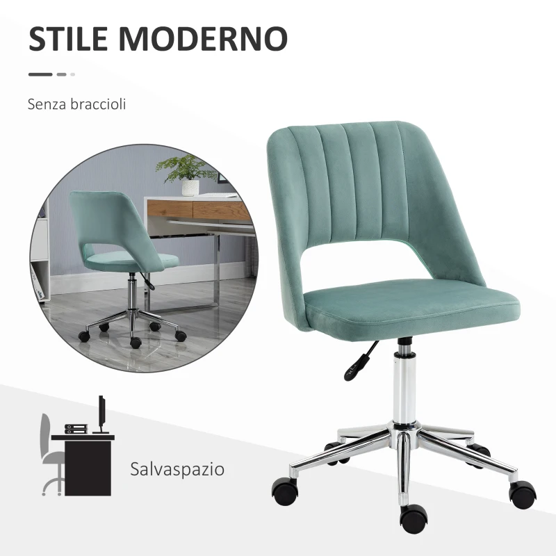 Vinsetto Sedia da Ufficio Ergonomica ad Altezza Regolabile, in Tessuto Vellutato, 49x60x79-91 cm, Verde Petrolio