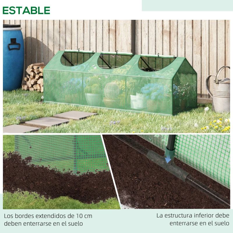 Outsunny Invernadero de Terraza 180x60x60 cm Caseta de Jardín Acero con 3 Ventanas Enrollables Vivero Casero para Cultivo de Plantas Verduras Flores Verde