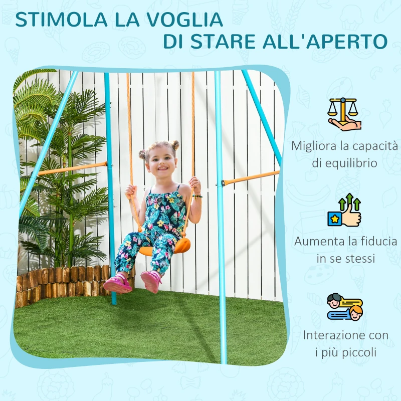 Outsunny Altalena per Bambini 3-8 Anni da Giardino in Acciaio e PE con Seggiolino e Picchetti, 163x145x181 cm