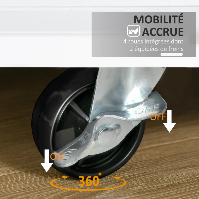 HOMCOM Desserte de cuisine ilôt cuisine avec plan de travail étagère range-bouteilles porte-torchons 2 tiroirs placard 2 portes MDF blanc hévéa