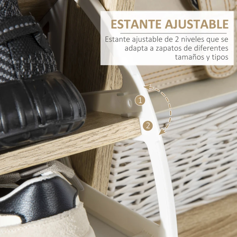 HOMCOM Mueble Zapatero para 8 Pares de Calzado con 2 Cajones Abatibles Armario y Balda 80x25,5x112,5 cm Natural y Blanco