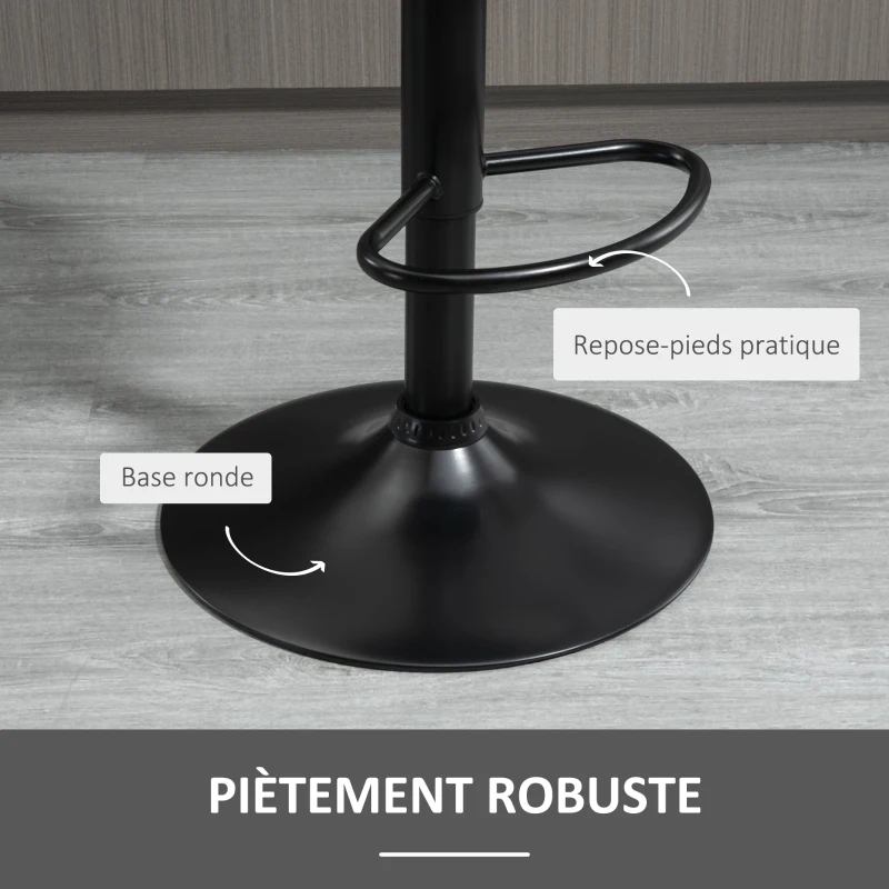 HOMCOM Lot de 2 Tabouret de Bar Design Contemporain Hauteur d'assise réglable 60-82 cm pivotant 360° Repose-Pied Velours Gris