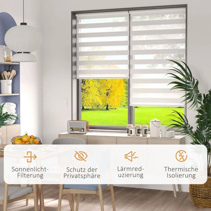 HOMCOM Fensterrollo mit Fernbedienung, USB-Schnittstelle, aufladbarer Akku, 90 cm x 180 cm x 7 cm, Weiß