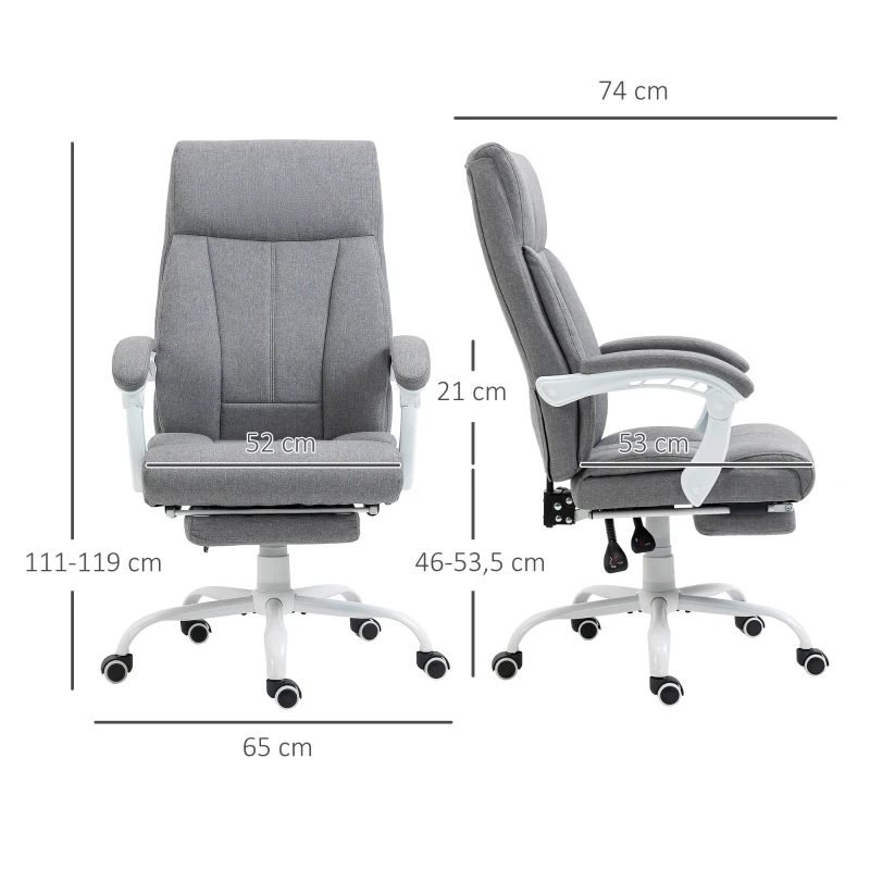 Vinsetto Bürostuhl, Drehstuhl, neigbare Rückenlehne, höhenverstellbar, bis 120 kg, Leinenoptik, Grau(m-3)