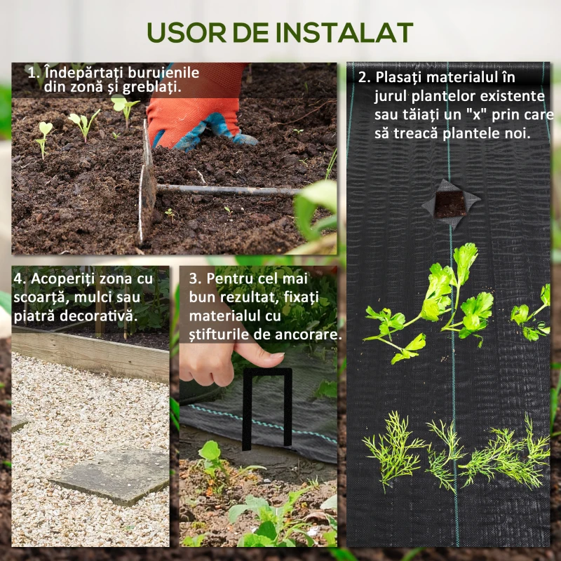 Outsunny Folie pentru Mulcire 60g/m², Respirabilă și Anti-UV din Polipropilena, 100x2 m, Negru