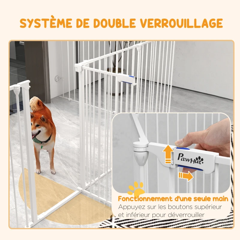 PawHut Barrière de sécurité barrière de protection parc enclos chien pliable modulable 8 panneaux avec porte hauteur 90cm blanc