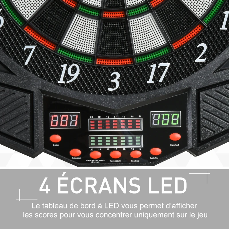 HOMCOM Cible jeu de fléchettes électronique 27 jeux jusqu'à 8 joueurs LED haut-parleur noir