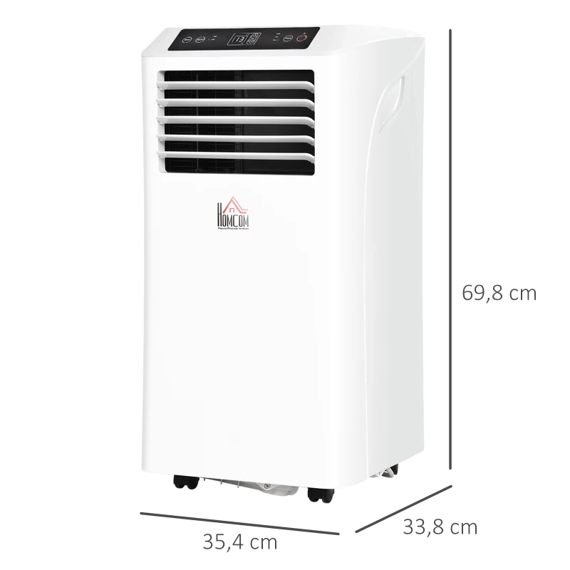 HOMCOM Aire Acondicionado Portátil 9000Btu 3 en 1 Refrigerador Ventilador Deshumidificador con Temporizador LED Control Remoto Potencia 1003W Silencioso 35,4x33,8x69,8 cm Blanco