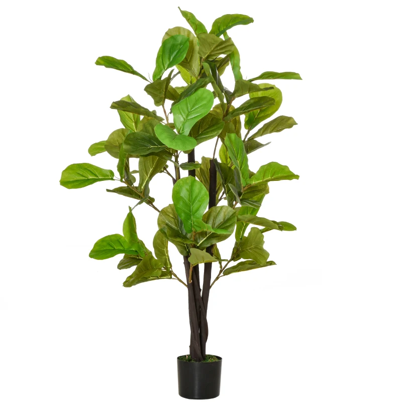 HOMCOM Ficus Artificial 130 cm Planta Artificial con 78 Hojas y Maceta para Interior Verde