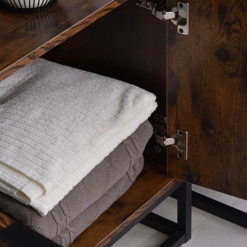 HOMCOM Mueble Estantería con 3 Estantes Abiertos y 1 Armario de Doble Puerta con Base Elevada Librería Multifuncional de Almacenaje 76x33x162,5 cm Marrón Rústico