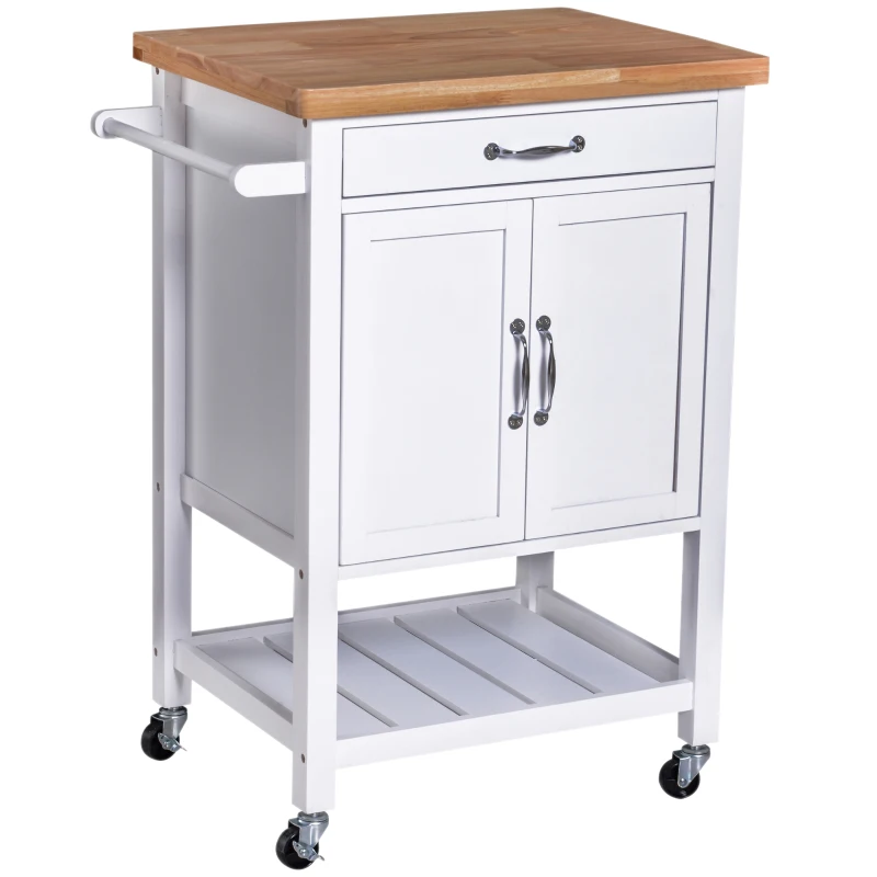 HOMCOM Carro de Cocina Carrito de Servir Multiusos Estantería Carrito Auxiliar con Ruedas para Baño Dormitorio con Estante Cajón Armario 65x48x90cm