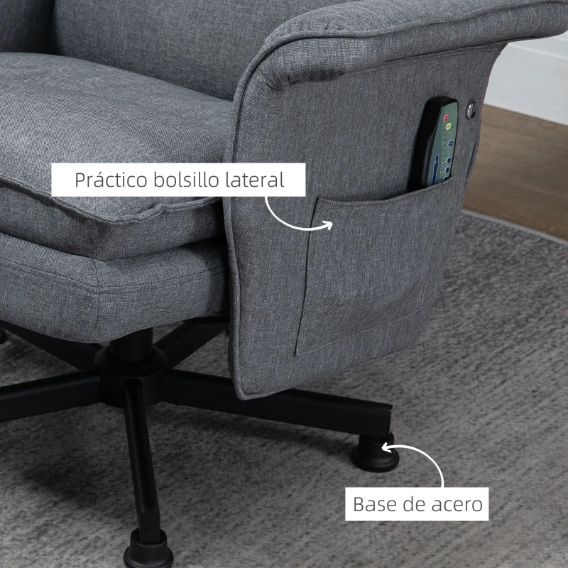HOMCOM Sillón de Masaje Relax Eléctrico con Reposapiés con Mando a Distancia y 8 Zonas de Masaje 78x93x99 cm Gris
