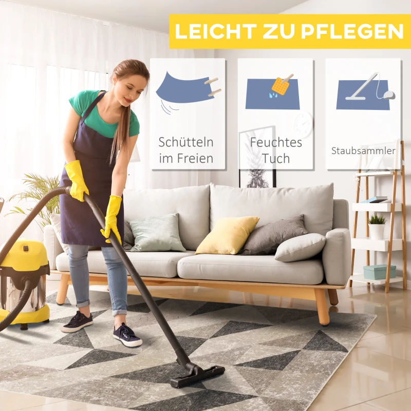 HOMCOM Teppich mit geometrischen Formen, Vliesbeschichtung, 230 cm x160 cm x 0,6 cm, Dunkelgrau + Hellgrau