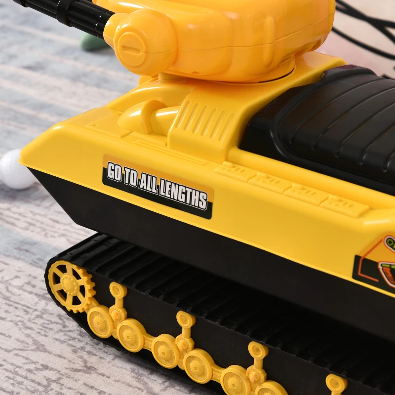 HOMCOM Macchina Cavalcabile per Bambini con Cannone Spara Palline e Vano Contenitore, Carro Armato per Bambini 3+Anni, 68x24x41.5cm, Giallo