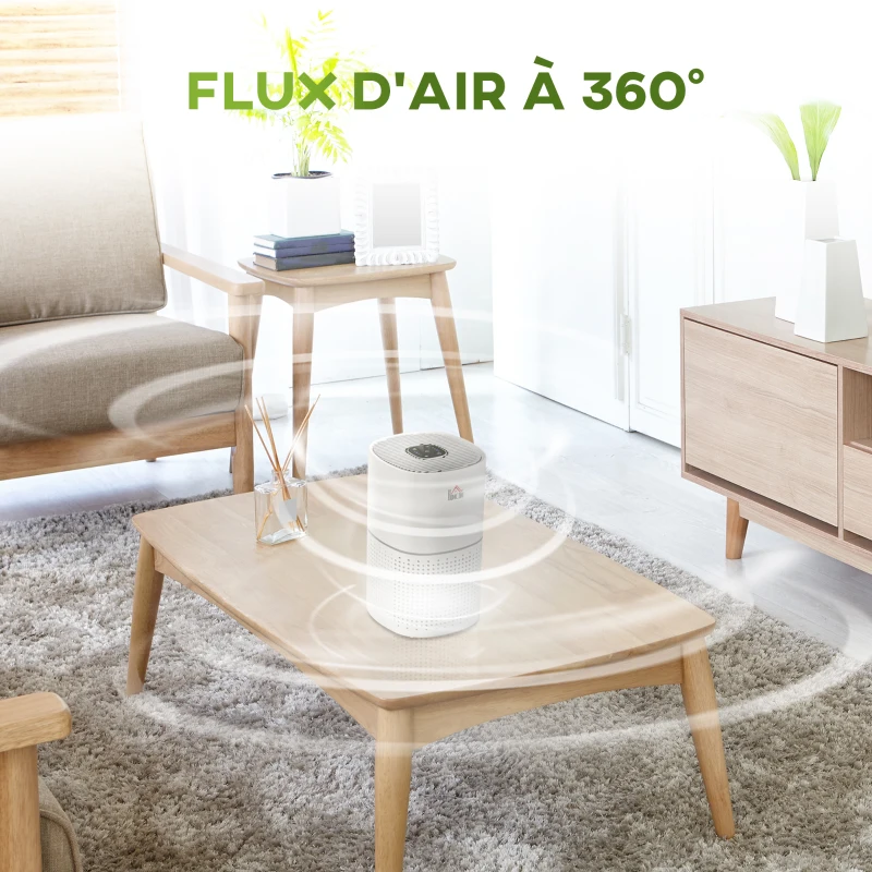 HOMCOM Purificateur d'air HEPA, Ioniseur, CADR 225m³/h mode de veille silencieux 50W minuterie 4 vitesses - dim. 22L x 22l x 36H cm - blanc