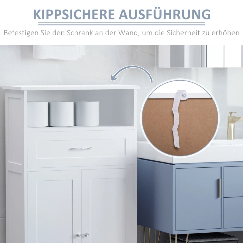 kleankin Badezimmerunterschrank mit 1 Regal und 1 Schublade, wasserabweisende Oberfläche, 60 cm x 30 cm x 108,8 cm, Weiß