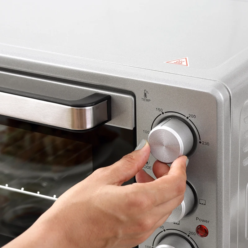 HOMCOM Horno Eléctrico de Sobremesa 32L 1600W con 3 Modos de Calor Temporizador y Temperatura Regulable 52,2x38,1x33,5 cm Plata