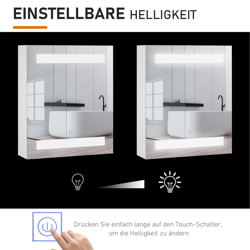 HOMCOM LED Spiegelschrank 9 W Lichtspiegel Badezimmerschrank mit Spiegel Badschrank Badezimmerspiegel mit Touch Schalter Scharnier Soft-Close-Funktion Weiß 50 x 15 x 60cm