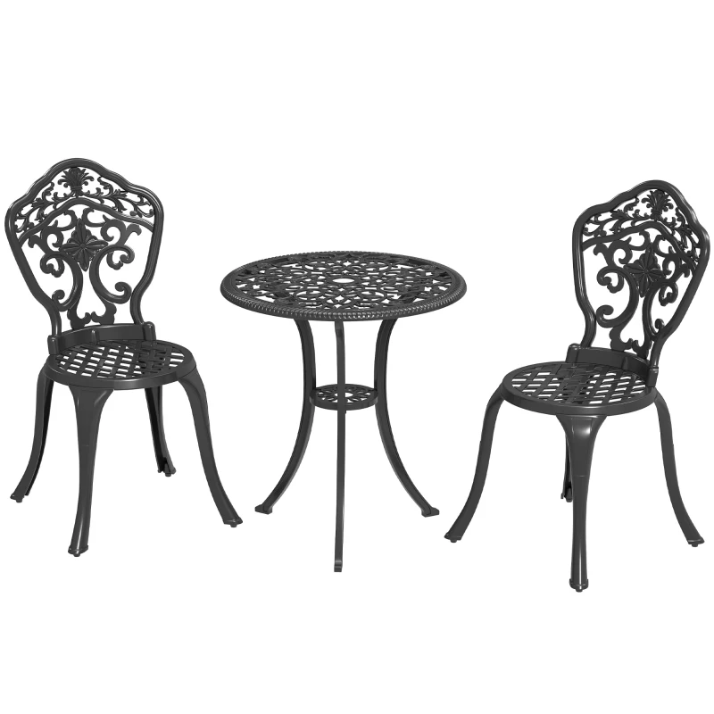 Outsunny Three-Piece Aluminium Floral Bistro Set - Black