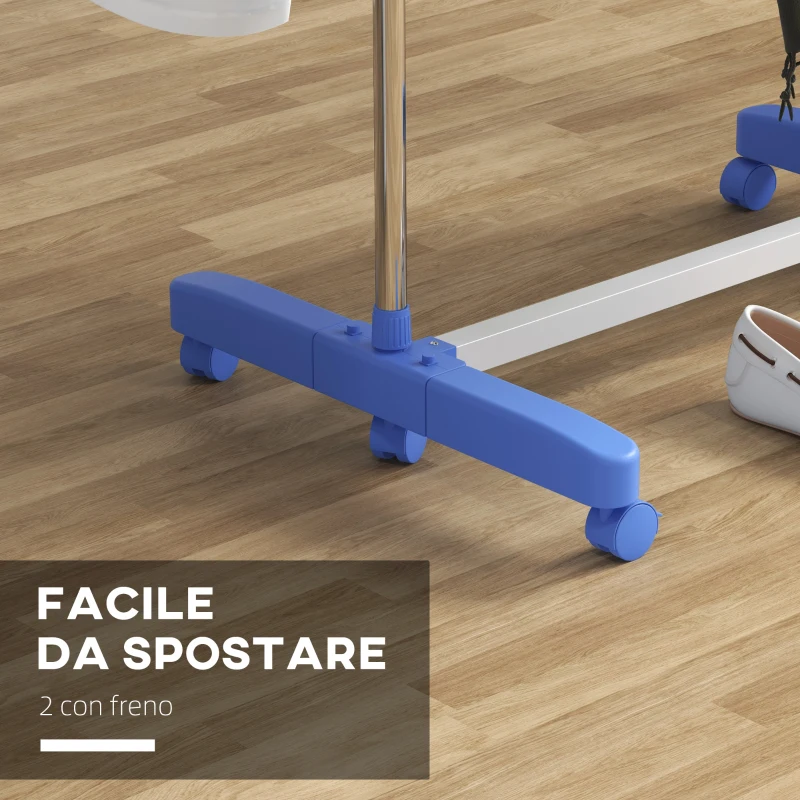 HOMCOM Stendino Verticale con 3 Ripiani Regolabili, in Acciaio e Plastica, 142x55x152 cm, Blu e Argento