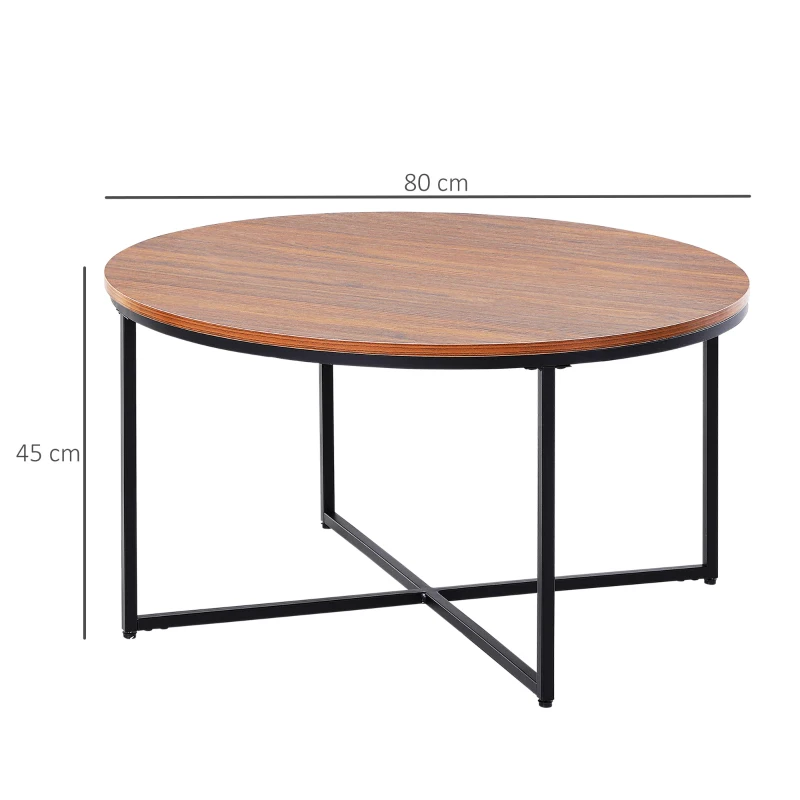 HOMCOM Couchtisch rund in Holzoptik, Kaffeetisch, Metallbeine, Spanplatte, Braun, Ø80 x H45 cm