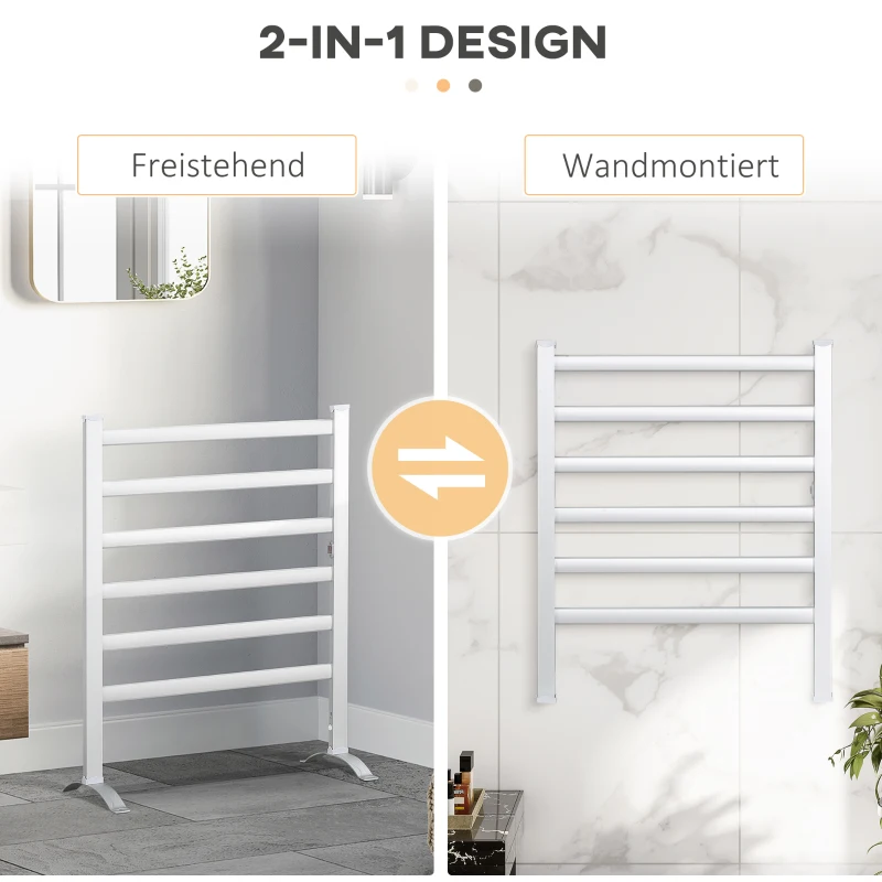 HOMCOM Handtuchwärmer, elektrisch, freistehend/Wandmontage, 45-55° C, Aluminiumrahmen, silber, 90 x 69 x 36cm