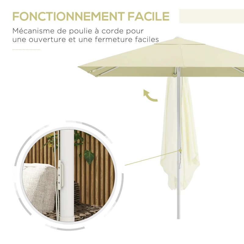 Outsunny Parasol de jardin extérieur carré 2,48 x 2,48 x 2,50 m, 2 hauteurs réglables, toile haute densité 180 g/m², beige