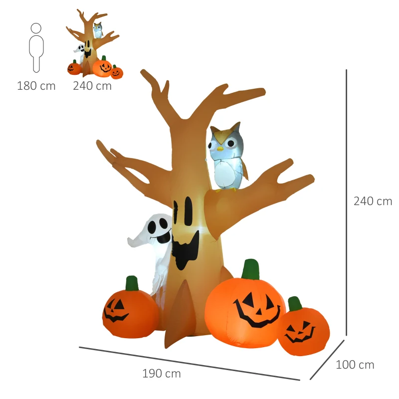 HOMCOM Albero Gonfiabile Halloween Natale con Zucche Fantasma Gufo Luci LED per Casa e Giardino Altezza 240cm