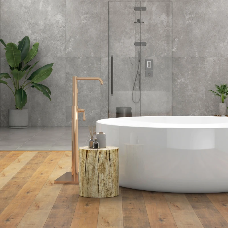 HOMCOM Beistelltisch im Baumstumpf-Design, wetterfest, für Indoor & Outdoor, Beton, Ø37 x 43 cm