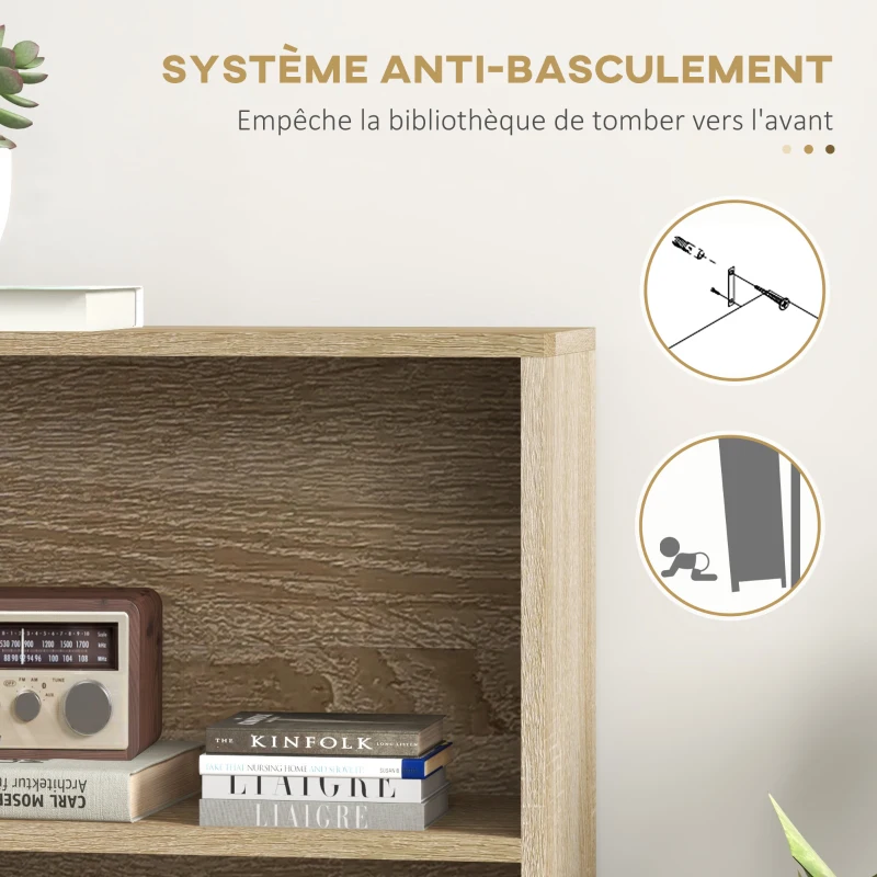 HOMCOM Bibliothèque scandinave meuble de rangement dim. 80L x 23,5l x 123H cm 5 niches placard 2 portes pieds effilés inclinés