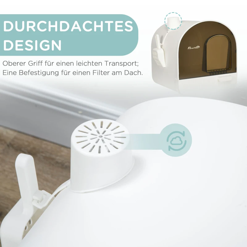 PawHut Katzentoillete mit Filter, 1 Ersatzfilter, 1 Bodenmatte, 43 cm x 44 cm x 47 cm, Schwarz + Weiß