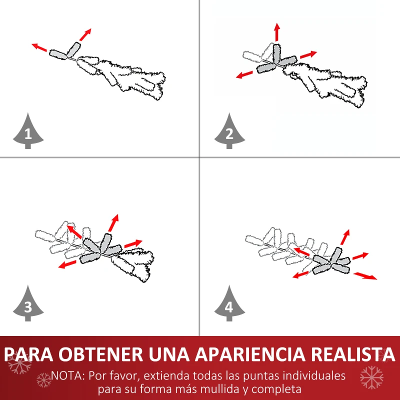 HOMCOM Árbol de Navidad Artificial 180 cm con 624 Ramas Adornos Piñas Decoración Navideña para Interiores Verde