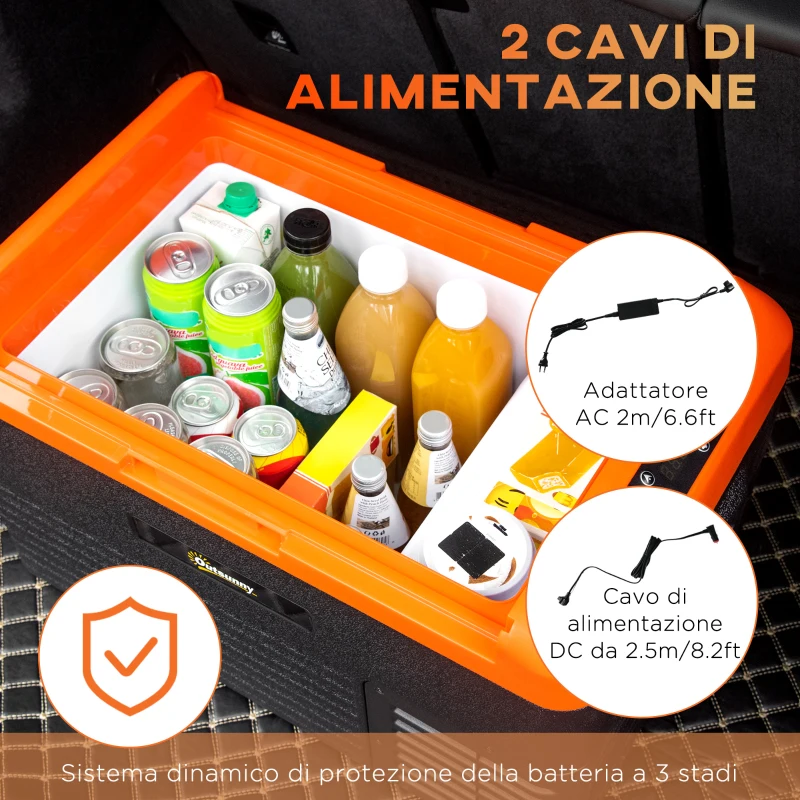 Outsunny Frigo Portatile da 30L, 100-240V CA e 12-24V CC, Display Digitale, Compressore e Maniglie Portatili Incluse, 58.7x36.5x36.8cm, Arancio e Nero